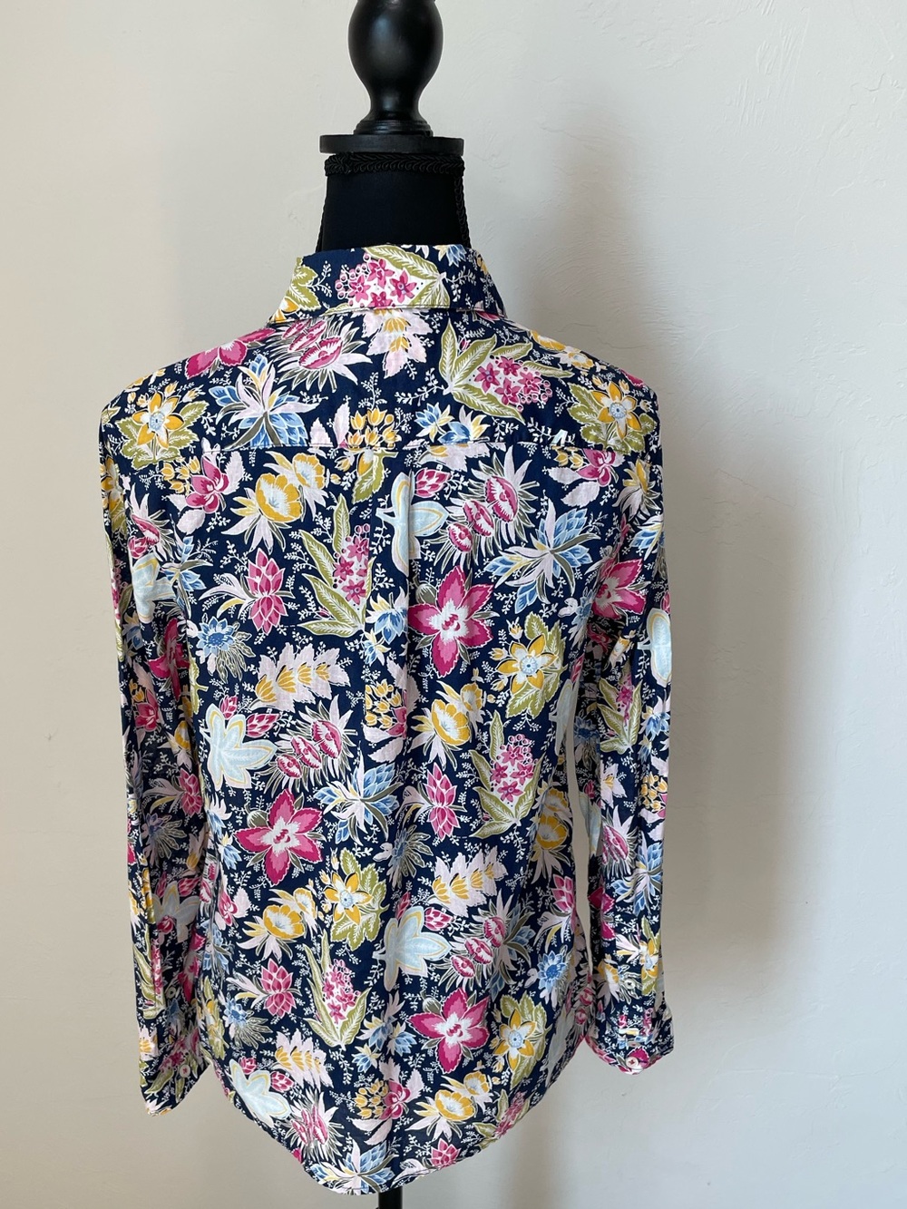 Talbots Navy Floral Button-Down Shirt with Pink & Yellow Flowers - Picture 3 of 8